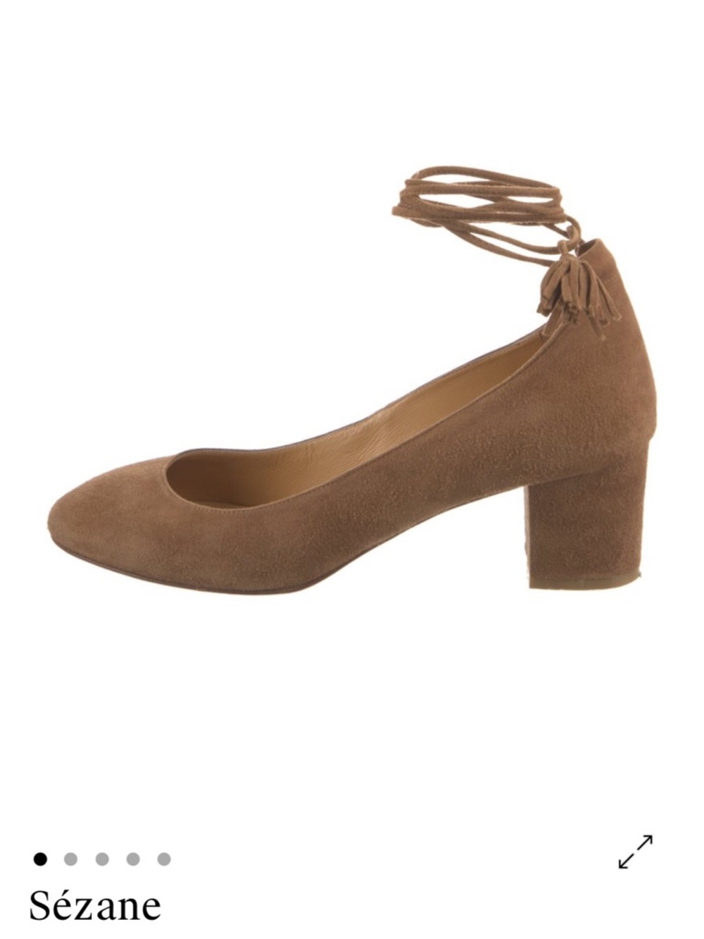 Sézane Tan Suede Block Heel Ankle-Tie Pump